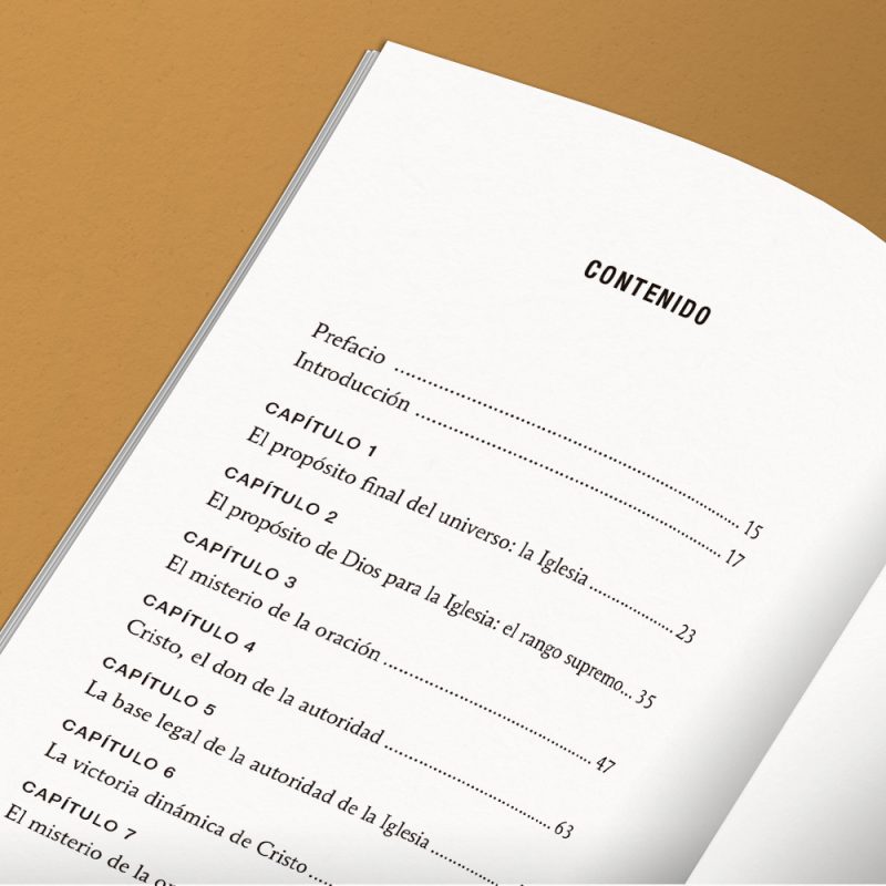 Página de contenido titulada 'CONTENIDO' de un libro abierto mostrando los títulos de los capítulos y números de página, orientados a temas religiosos o espirituales.