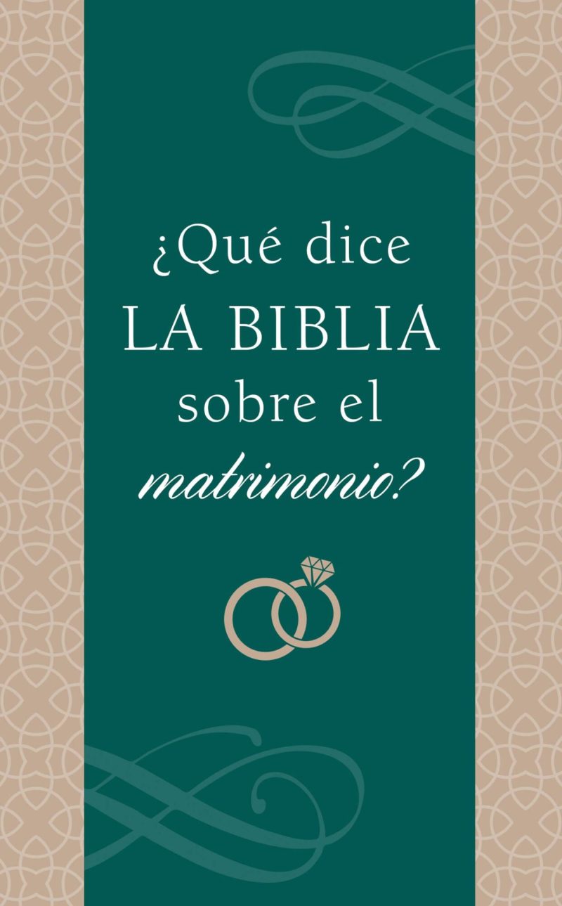 Imagen de portada con fondo dividido en dos patrones distintos y texto central que dice ¿Qué dice LA BIBLIA sobre el matrimonio? con el símbolo de anillos entrelazados debajo.