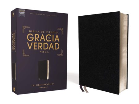 Imagen de la caja y la cubierta de una Biblia de estudio titulada 'Gracia Verdad' en una edición de la Nueva Biblia de las Américas, con el nombre del editor general R. Albert Mohler, Jr.