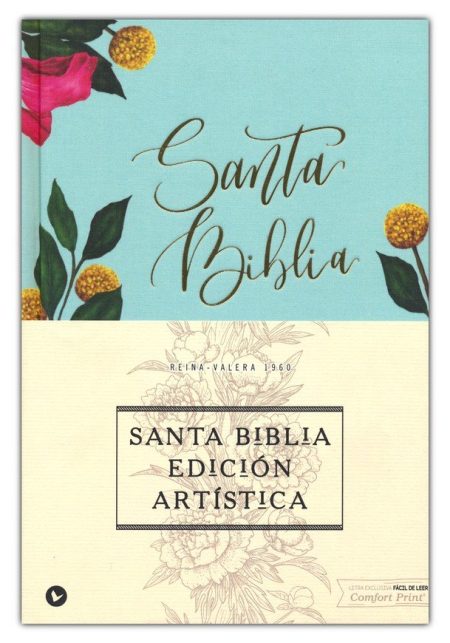 Portada de la Santa Biblia, edición artística, con ilustraciones florales y el texto 'Santa Biblia' en caligrafía, con una referencia a la versión Reina-Valera 1960.