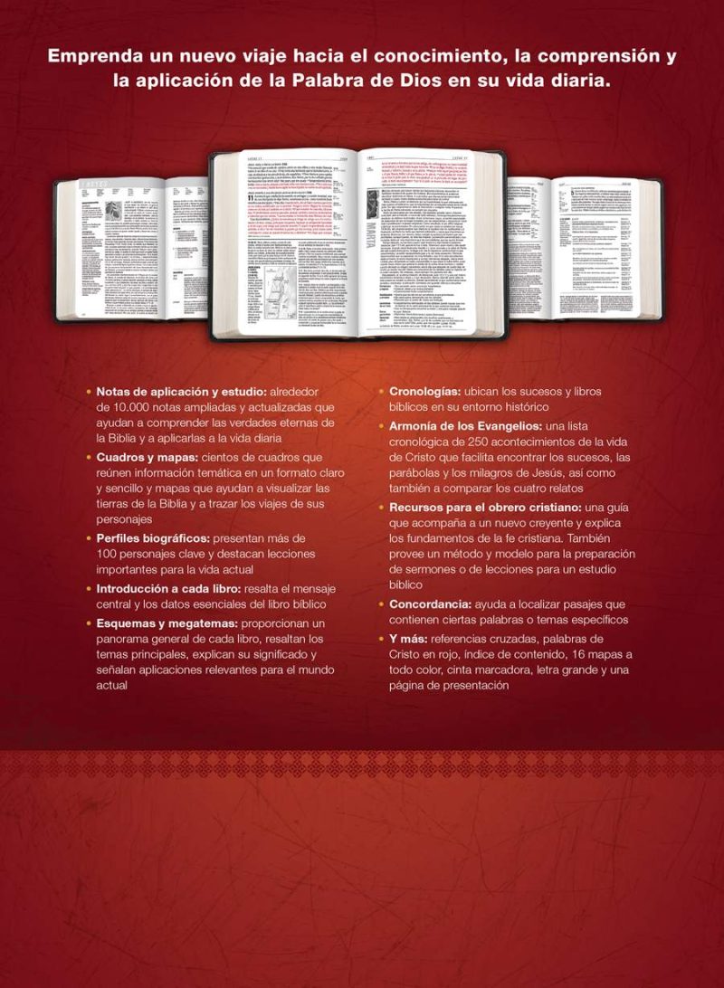 ** Imagen de una guía de estudio bíblico abierta con textos descriptivos sobre sus características.