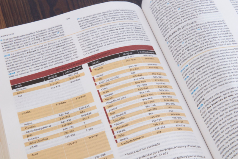 ** Página abierta de un libro académico con una tabla comparativa destacada entre el texto.