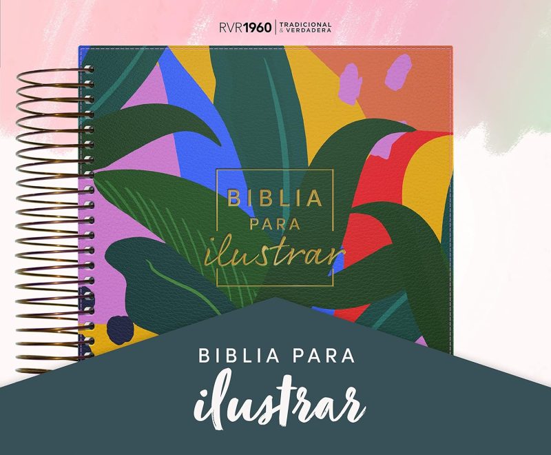 ** Portada colorida de una Biblia para ilustrar con diseño abstracto y espiral lateral.