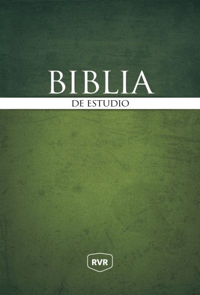 Portada de una Biblia de estudio con el texto 'BIBLIA DE ESTUDIO' en la mitad superior y 'RVR' en la parte inferior sobre un fondo verde oscuro texturizado.