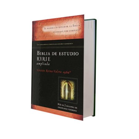 Imagen de la portada de una Biblia de estudio titulada 'Biblia de Estudio Ryrie Ampliada', versión Reina Valera 1960.