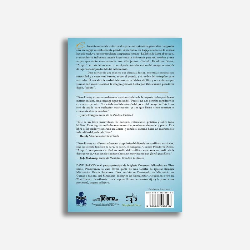 Contraportada de un libro con texto que promueve y describe el contenido enfocado en el matrimonio y la fe cristiana. Hay citas de recomendación por diversos autores y detalles sobre el autor del libro, Dave Harvey.