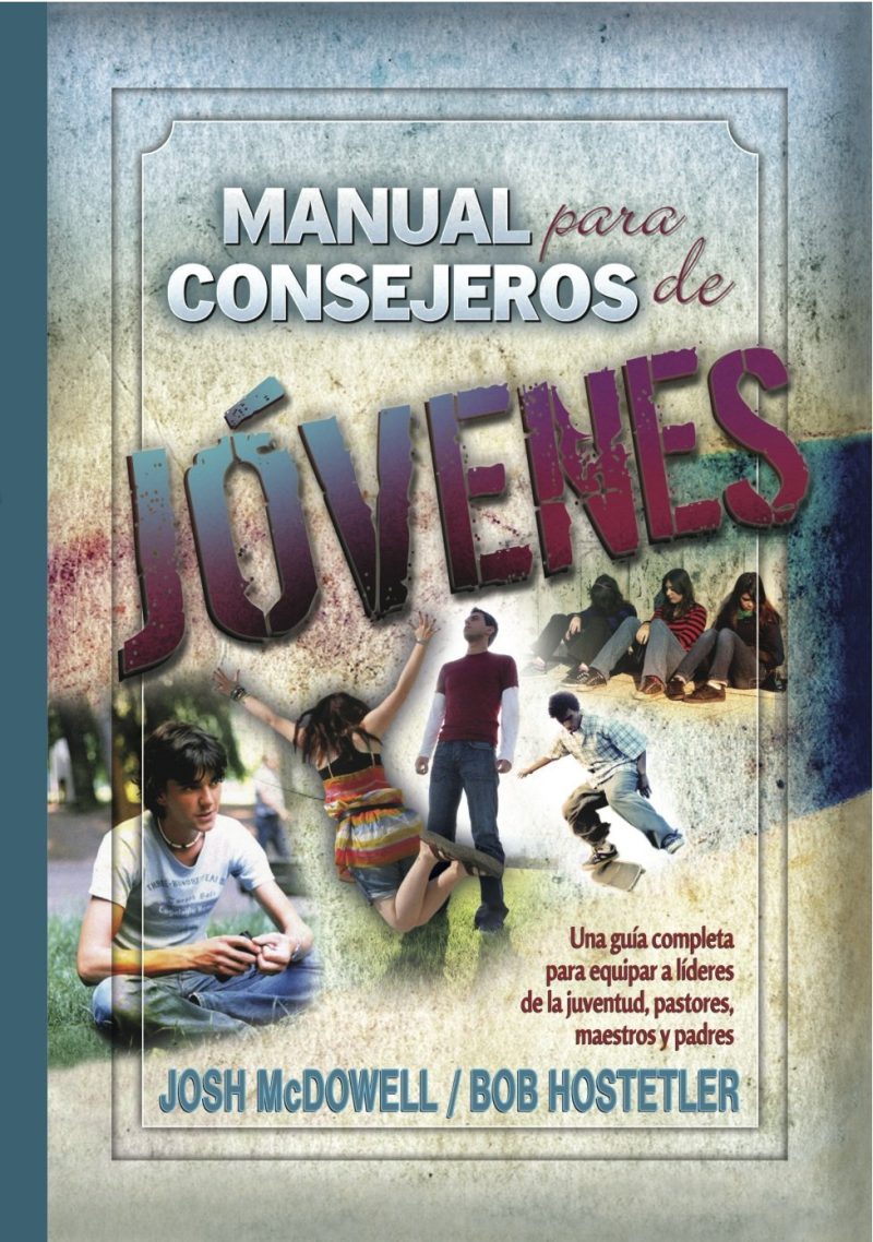 Portada del libro Manual para consejeros de jóvenes de Josh McDowell y Bob Hostetler, mostrando el título en grandes letras superpuestas sobre imágenes de jóvenes en distintas actividades.