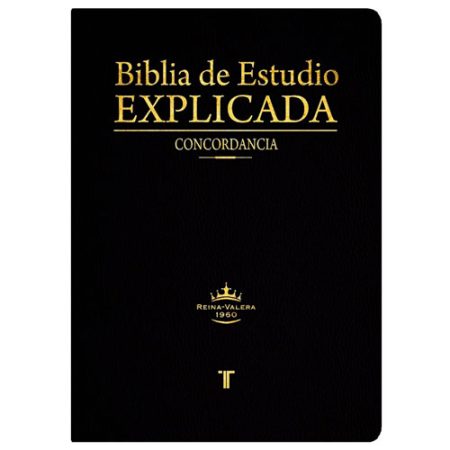 Imagen de la portada de la Biblia de Estudio Explicada con concordancia, versión Reina-Valera 1960, con letras doradas sobre fondo negro.