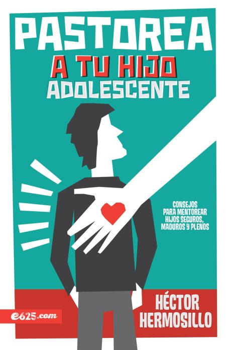 Imagen gráfica promocional del libro Pastorea a tu hijo adolescente con un estilo minimalista que muestra la silueta de un adulto y un joven, con un corazón en el pecho del joven, simbolizando el amor y la guía paternal.