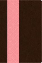 Funda de libro o diario con tapa marrón oscuro y una franja vertical rosa en el centro con un patrón decorativo.