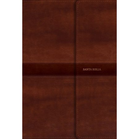 Portada de una Santa Biblia encuadernada en cuero marrón con la inscripción 'Santa Biblia' en el centro en letras doradas.