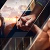 Collage de cuatro imágenes que muestran diferentes aspectos de la fe personas orando con las manos unidas sobre una Biblia, una cruz contra un cielo al atardecer, manos sostienen un teléfono inteligente mostrando símbolos religiosos, y dos individuos orando al aire libre con un fondo de naturaleza.