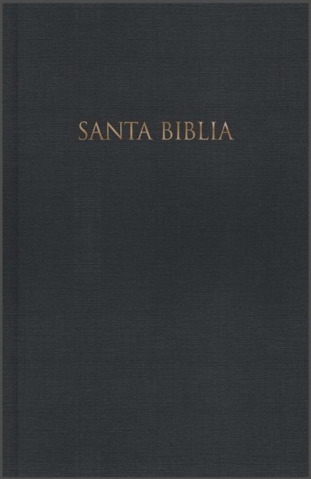 ** Portada de la Santa Biblia en cubierta oscura con letras doradas.