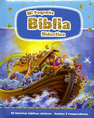 Mi Pequeña Biblia Didáctica" con una ilustración del Arca de Noé llena de animales.