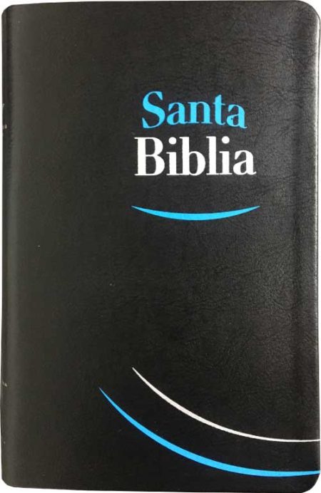 ** Portada de una Biblia con diseño moderno en negro, blanco y azul.