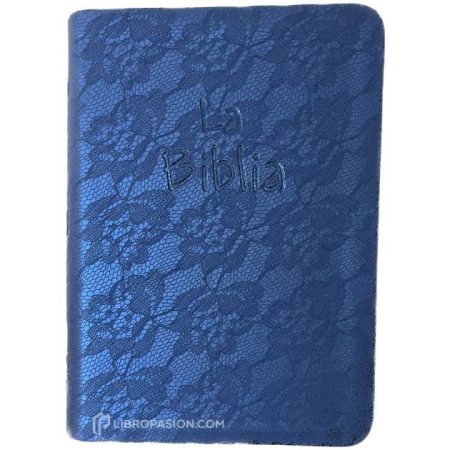 ** Biblia con cubierta de tela azul con un patrón floral.