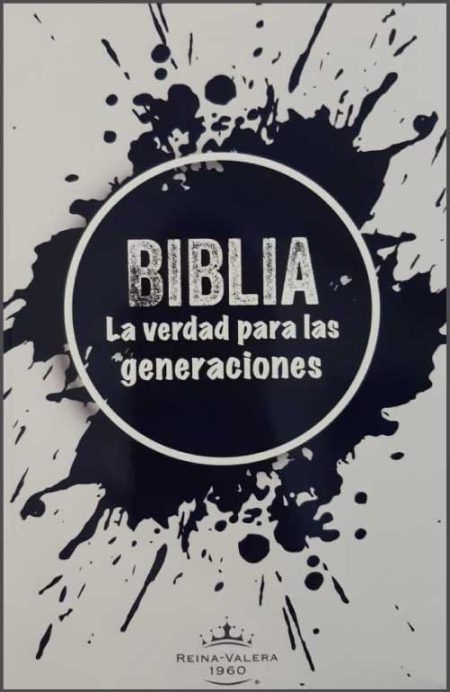 ** Portada de la Biblia Reina-Valera 1960 con diseño artístico de manchas de tinta y el texto "Biblia, la verdad para las generaciones".