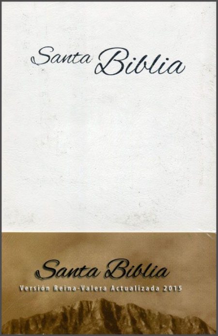 ** Portada de la Santa Biblia con diseño dividido en blanco y marrón.