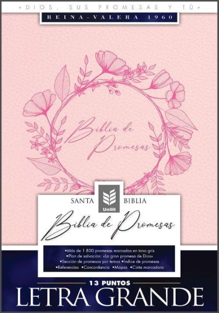 ** Imagen de la portada de la Biblia de Promesas Reina Valera 1960, con diseño floral en tonos rosados y texto en letra grande.