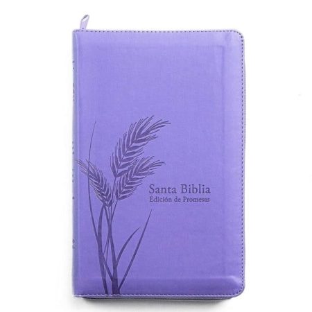 ** Biblia de color violeta con diseño de espigas en la portada. 