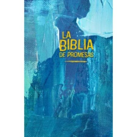 ** Portada azul abstracta de "La Biblia de Promesas" con texto amarillo.