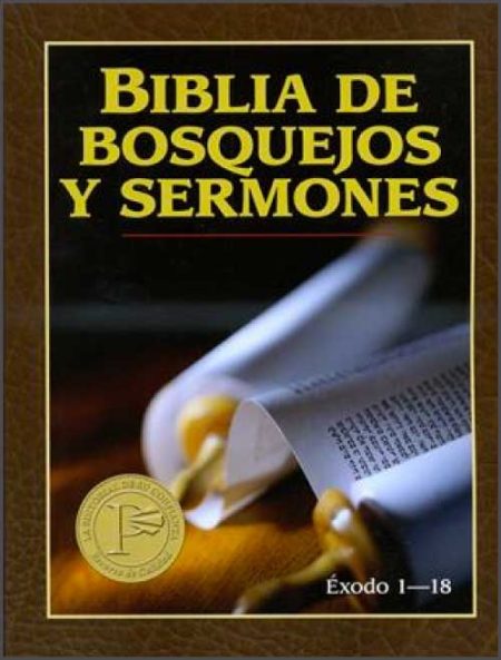 Biblia de Bosquejos y Sermones: Éxodo 1-18", con un fondo marrón y una imagen de un documento enrollado parcialmente desenrollado.
