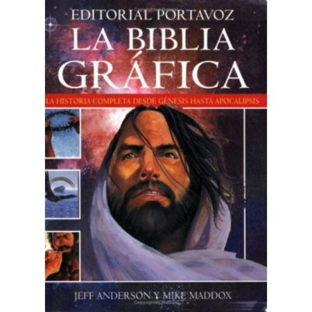 La Biblia Gráfica" de Jeff Anderson y Mike Maddox, con una ilustración central de un rostro y pequeñas viñetas en el borde izquierdo.