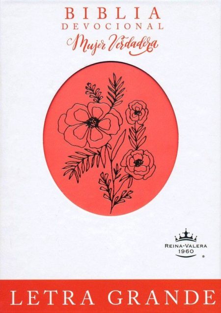 ** Portada de una Biblia Devocional para Mujer Verdadera con diseño floral rojo y texto en letra grande.
