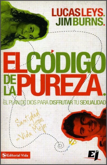 El Código de la Pureza" de Lucas Leys y Jim Burns, con diseño colorido que incluye fotos de dos personas y el texto en colores verde y rojo.