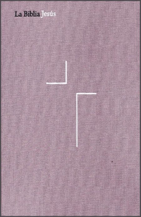 La Biblia Jesús" con un diseño minimalista de una cruz blanca sobre un fondo lila.