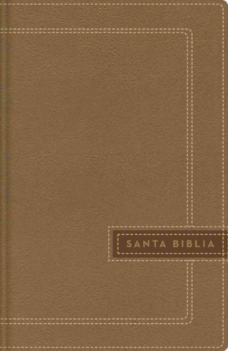 ** Portada de una Biblia con cubierta de cuero marrón y costuras decorativas.