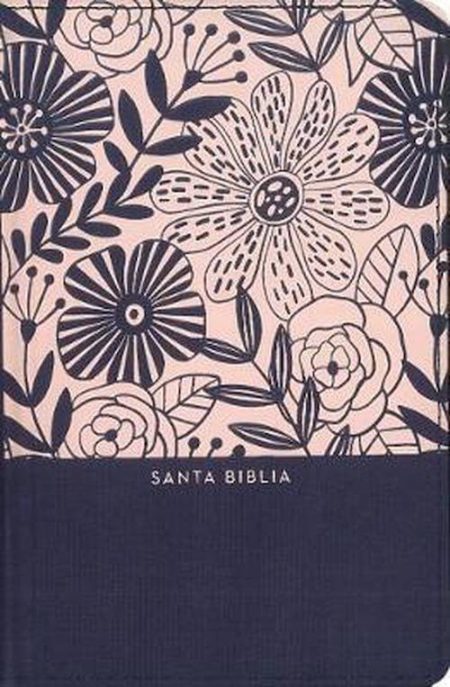 ** Biblia con una cubierta de color rosa y motivos florales en negro.
