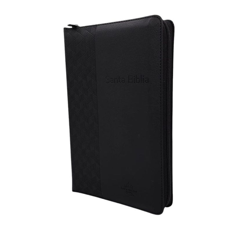** Funda negra de cuero para libro, con cierre de cremallera.