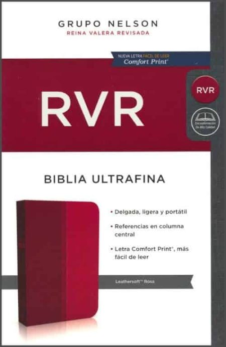 ** Portada de la Biblia Ultrafina RVR de Grupo Nelson, con diseño en rojo y características destacadas.