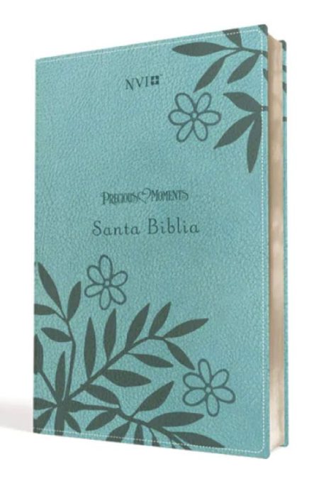  Portada de una Biblia con diseño floral en tonos azules.