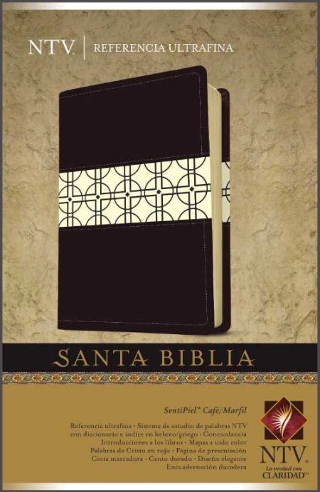  Imagen de la portada de la Santa Biblia NTV, con diseño elegante en negro y bandas decorativas.