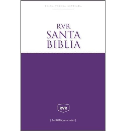 ** Imagen de la portada de la Santa Biblia en la versión RVR, con diseño en tonos morados y blancos.