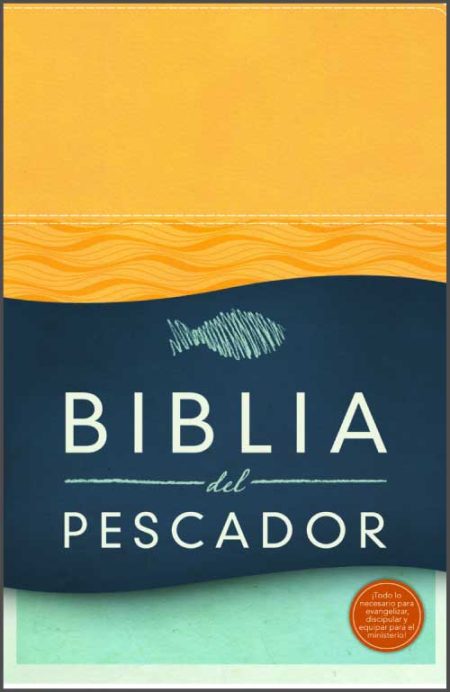 ** Portada de la Biblia del Pescador con diseño en tonos naranja y azul.
