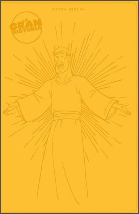 ** Imagen de un personaje con túnica en un fondo dorado, con líneas irradiando desde su figura.