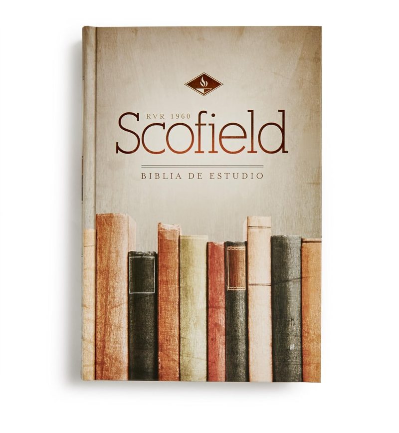 ** Portada de la Biblia de Estudio Scofield con diseño de libros antiguos.