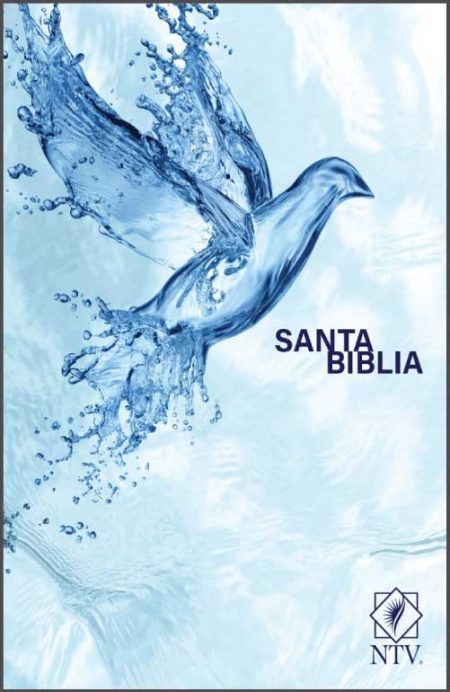 ** Portada de la Santa Biblia con diseño de paloma de agua y logo de NTV.