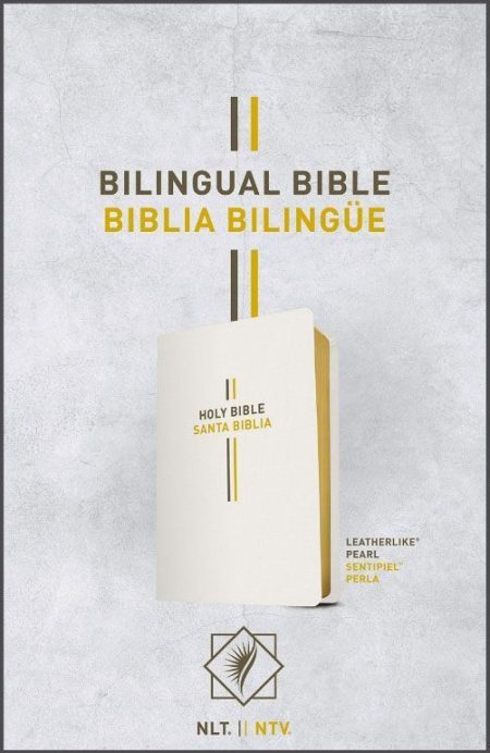 ** Imagen de la portada de una Biblia bilingüe con los textos "Holy Bible" y "Biblia Bilingüe" visible, en los idiomas Inglés y Español.