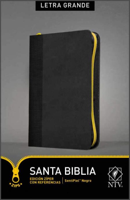 ** Santa Biblia con cubierta negra y cierre amarillo, edición letra grande