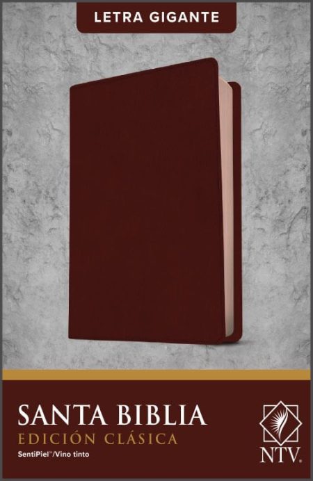 ** Imagen de la portada de la "Santa Biblia" Edición Clásica con letra gigante, encuadernada en un tono marrón oscuro.