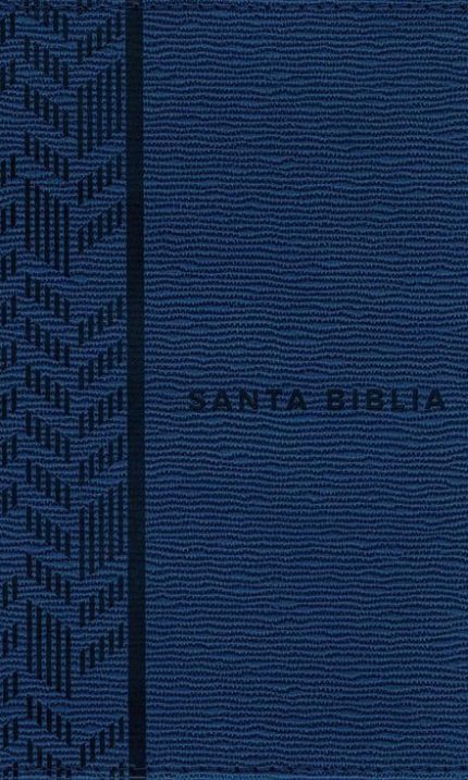 ** Imagen de la portada de una Biblia con cubierta de textura azul y la inscripción "Santa Biblia" en el centro.