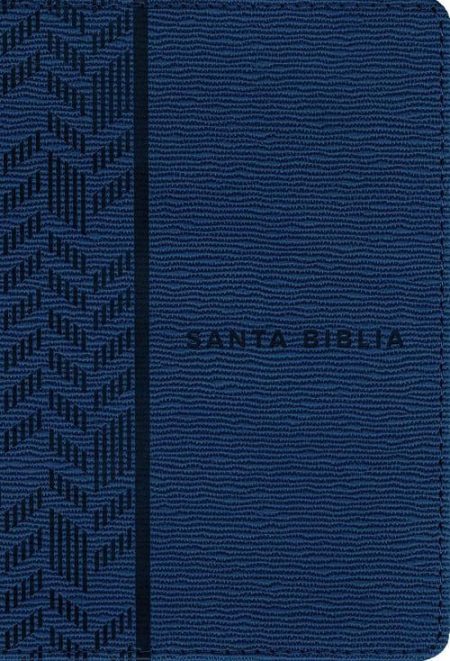 ** Imagen de la portada de una Biblia con cubierta de textura azul y la inscripción "Santa Biblia" en el centro.