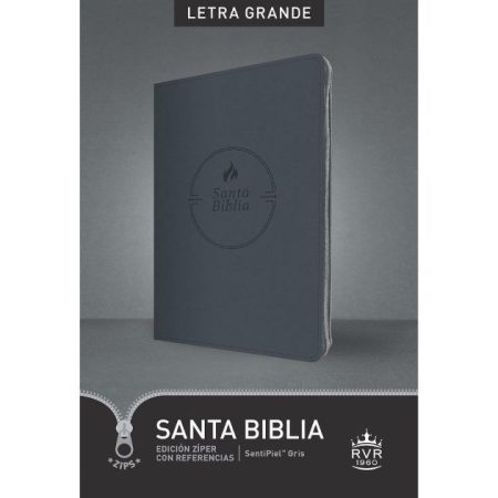 ** Biblia gris con cubierta suave y letra grande, edición RVR 1960.