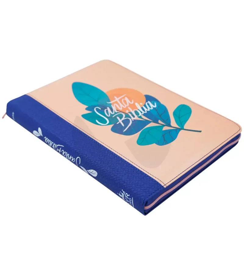 ** Biblia Santa con tapa dura en tonos pastel y diseño floral.