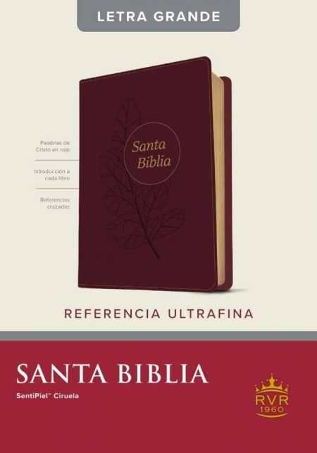 ** Imagen de la cubierta de una Santa Biblia en color burdeos, con el texto "Referencia Ultrafina" y "Letra Grande" en la parte superior.