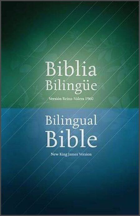 ** Portada de la Biblia Bilingüe en español e inglés, mostrando las versiones Reina-Valera 1960 y New King James Version.
